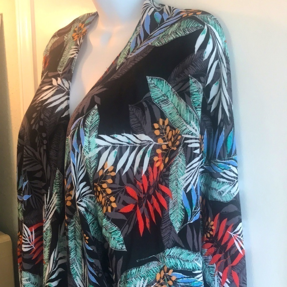 Tropical Leaf Print Kimono Coverup